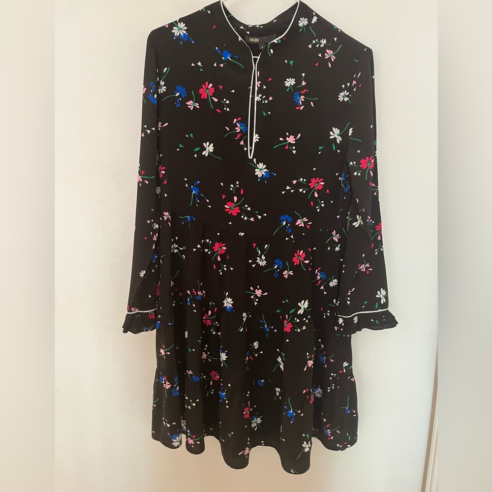 Maje Black dress with Floral Accents